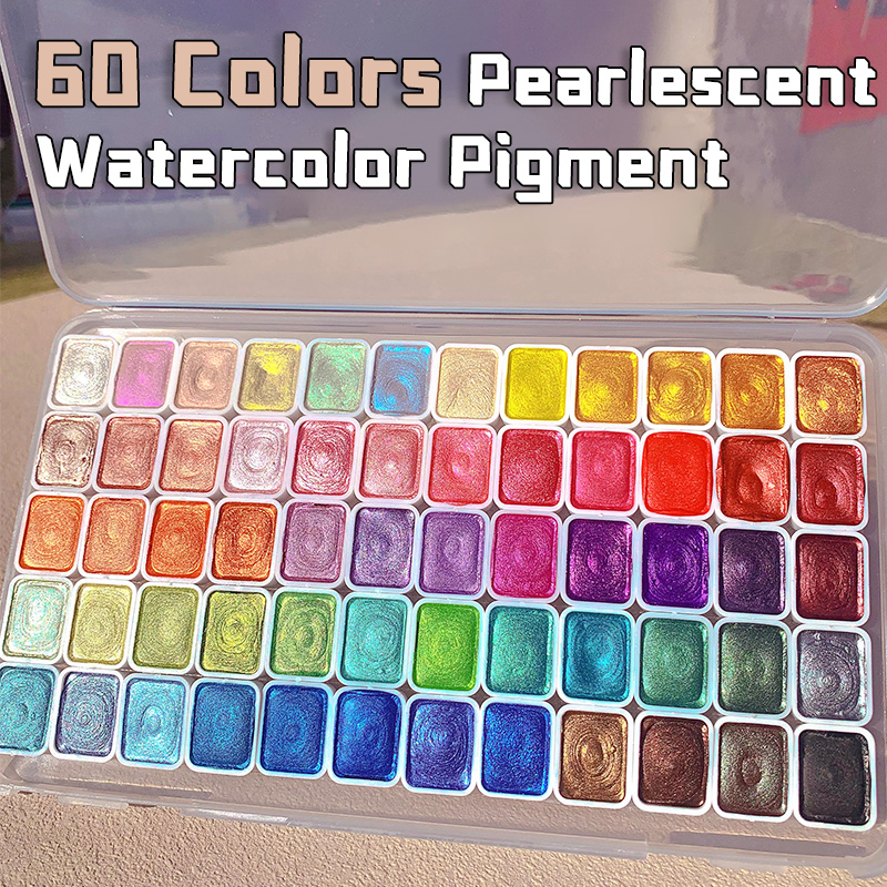 Watercolor Paint Set Solid Pigment - 20/24/60/72 Kolory Perłowe Farby Akwarelowe, Metaliczne,