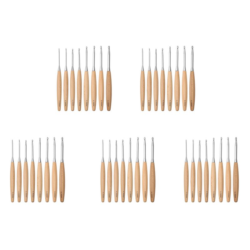 Wooden Crochet Hooks Ergonomic Handle - M12K – zestaw 40 drewnianych haczyków
